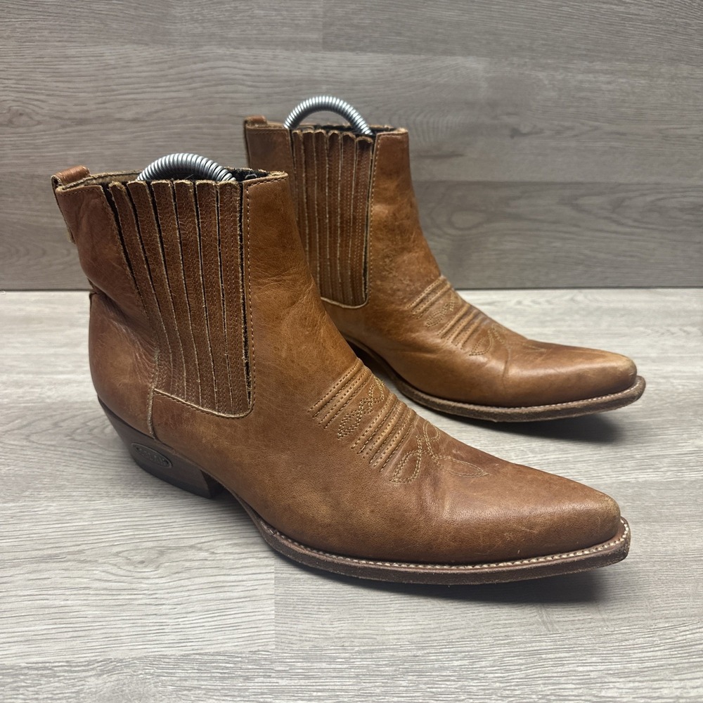 Loblan 298 Leather Cowboy Short‎ Boots Pointed Ankle Boot Hand Made Brown 7.5